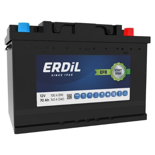 Erdil Akü EFB Otomotiv 70 Ah L3 SMF – Start-Stop Uyumlu, Güçlü ve Dayanıklı Performans